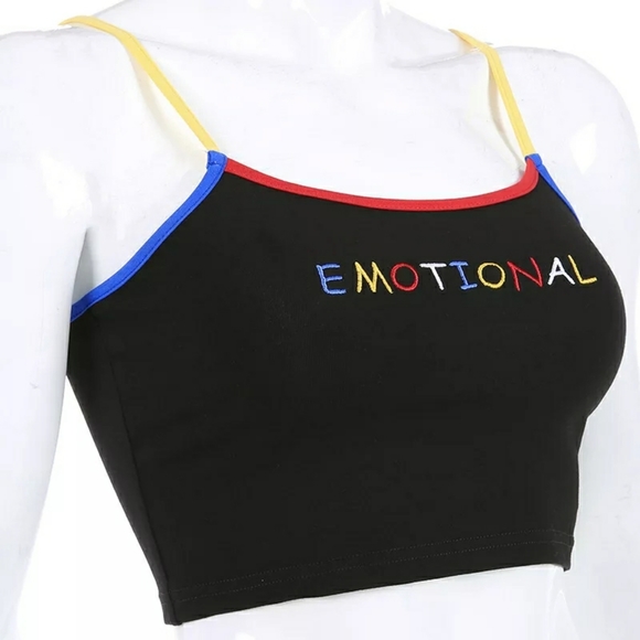 Emo Crop Top Color Block Emotional Print Tank - Picture 6 of 9